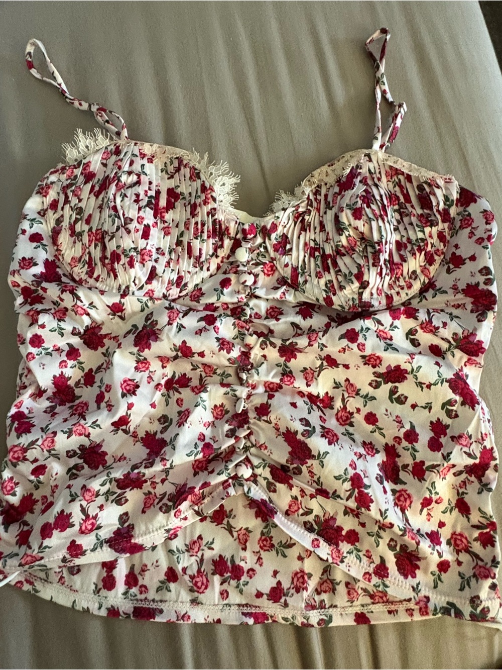 For Love & Lemons Red Floral Bustier Cami and panty